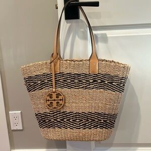 Tory Burch Miller straw tote. Excellent condition, like new! Black & tan